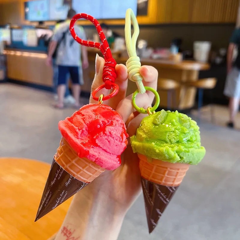 Summer Simulation Ice Cream Keychain Cute Chocolate Matcha Strawberry Sundae Keyring Sweet Bag Hanging Ornaments Key Chains