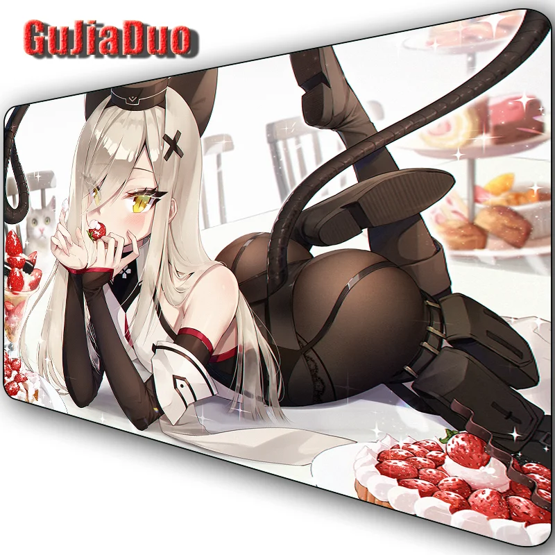 GuJiaDuo Comic Cute Cat Ears Girl Mouse Pad XL Lockedge Gamer cuscino per Pc tappetino da gioco accessori da gioco Kawaii Cartoon tappetino per Mouse