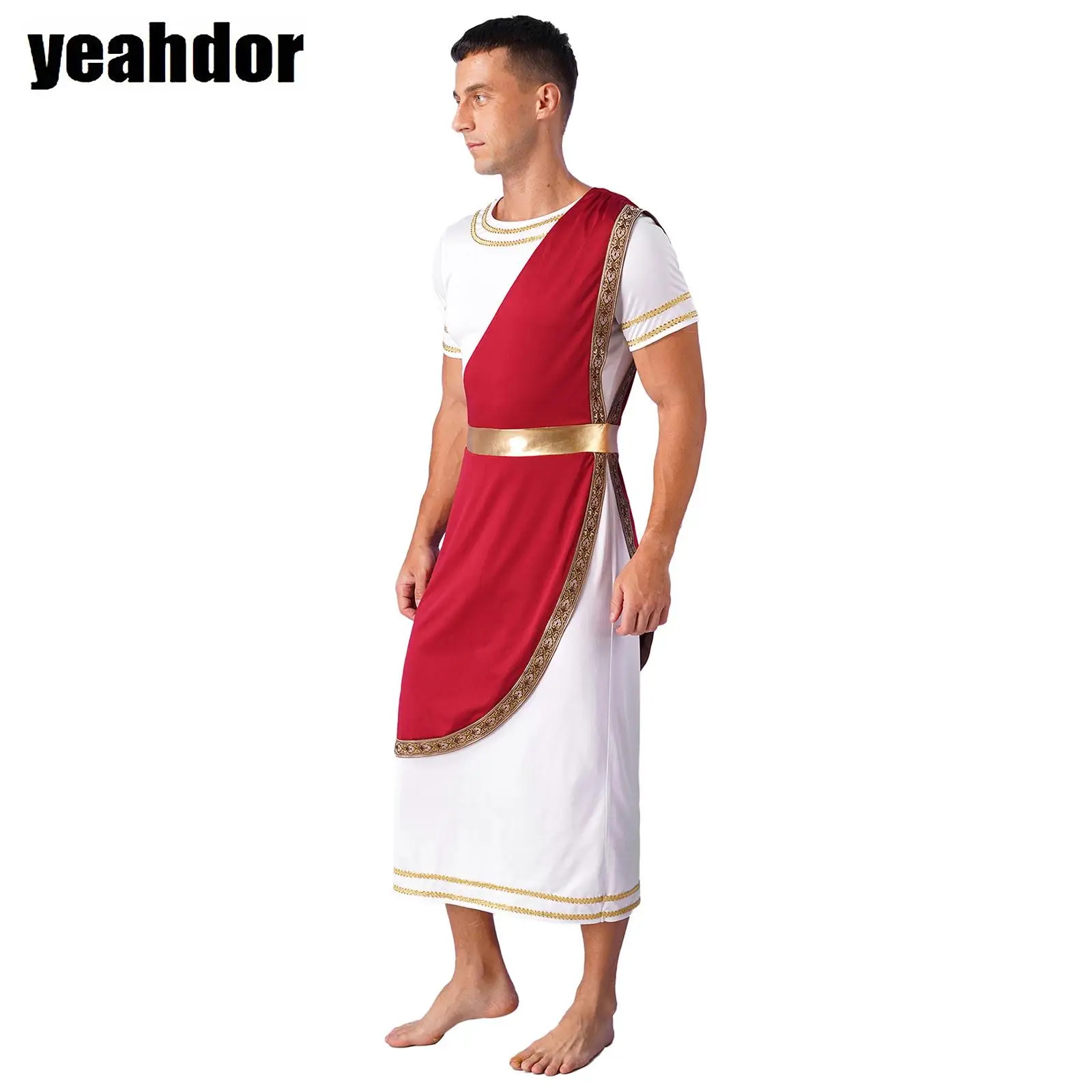 

Men Ancient Greek Robe Gladiator Roman Toga Dress Short Sleeve King Pharaoh Costume Halloween Carnival Knight Warrior Fancy Dres
