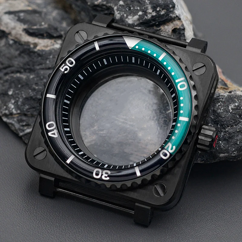 NONE Mod Black Square Uhrengehäuse Edelstahl Saphirglas passend für NH34 NH35 NH36 Automatikwerk Herren Taucheruhrengehäuse 9