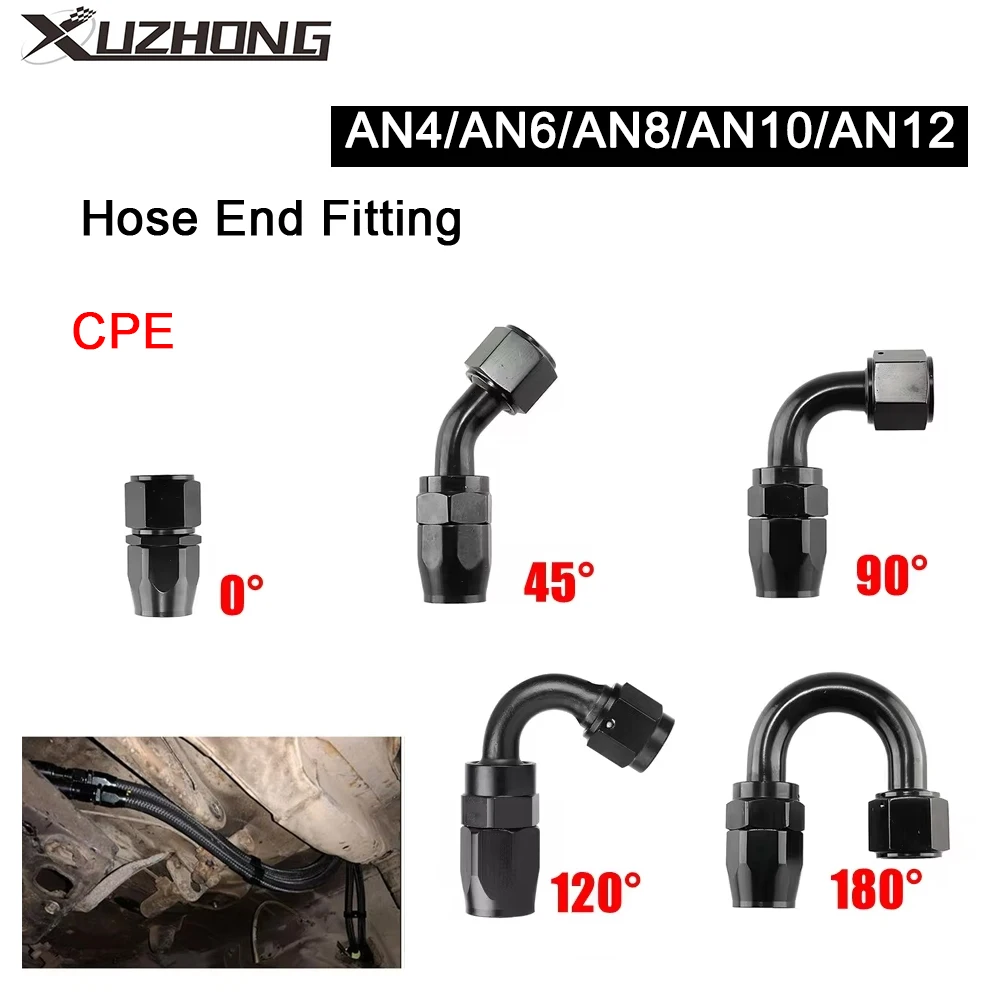 Black AN4/6/8/10/12 Swivel Hose End Fitting Adapter Straight 0°/45°/90°/120°/180° Degree CPE Oil Fuel Line NPT PLUG Aluminum