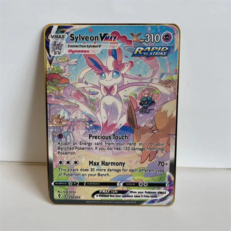 5/10Pcs wholesale DIY Pokemon Metal Cards Gengar Sylveon Mew VMAX English Pokémon Stainless Steel Game Collection Card