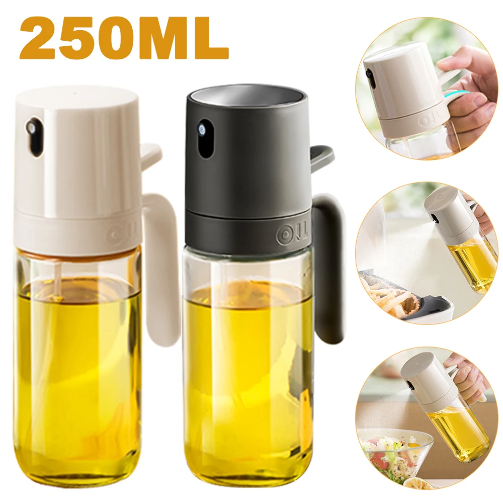 Oil Spray Bottle 250ml High Borosilicate Glass Cooking Oil Dispenser Olive Oil Sprayer Air Fryer Salad Baking Sprayer