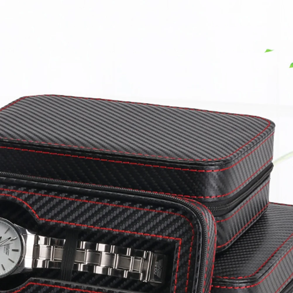 4 Slot Portable Carbon Fiber PU Watch Zipper Storage Bag Travel Jewlery Watch Display Box Organizer Organizer Bag Case