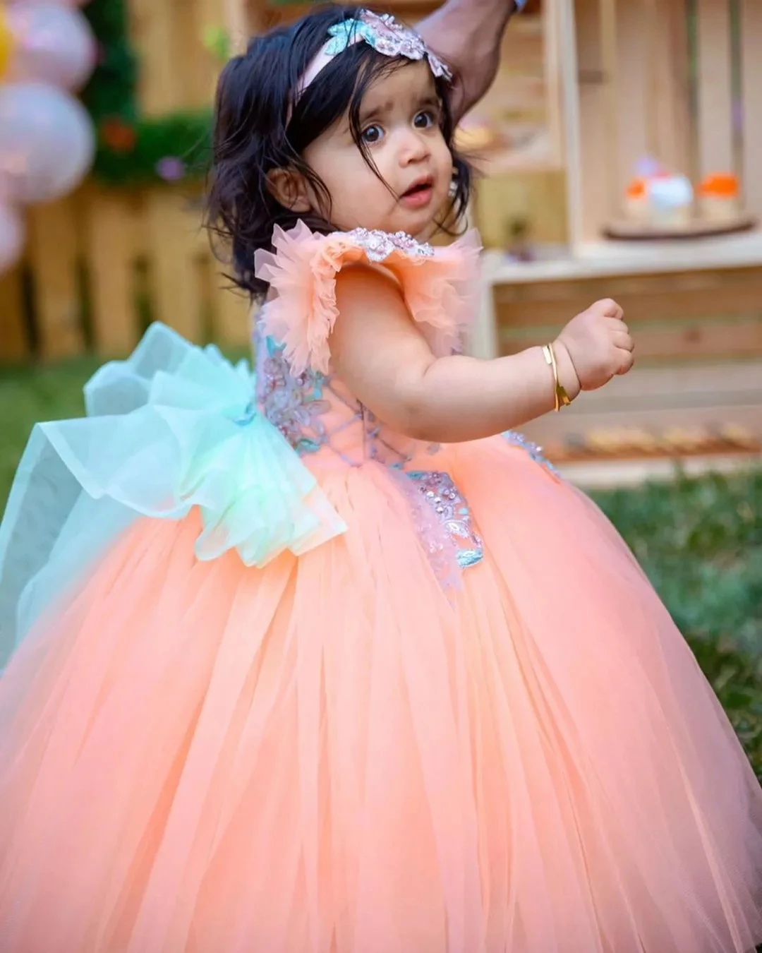 Vestidos rosas de flores africanas para niña, vestido de baile de encaje transparente con cuentas para niña pequeña, vestidos para niñas negras