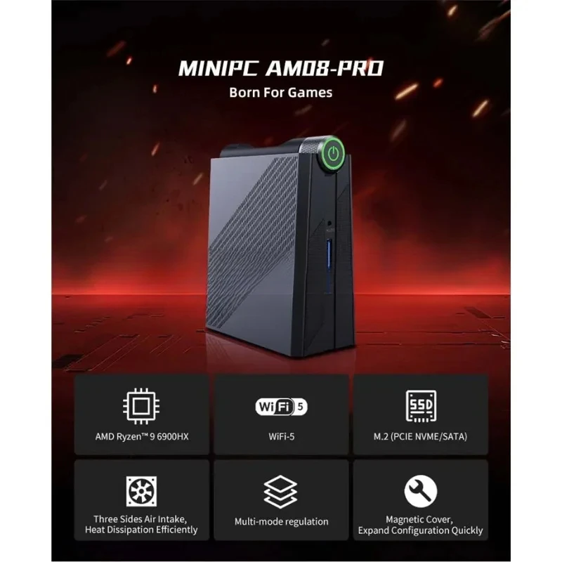 2023 new am08 pro gaming PC computer Ryze N 9 6900hx DDR5 * 2 4800MHz 32g/64G 512g 1TB.2 2280 NVMe/722stand up PC