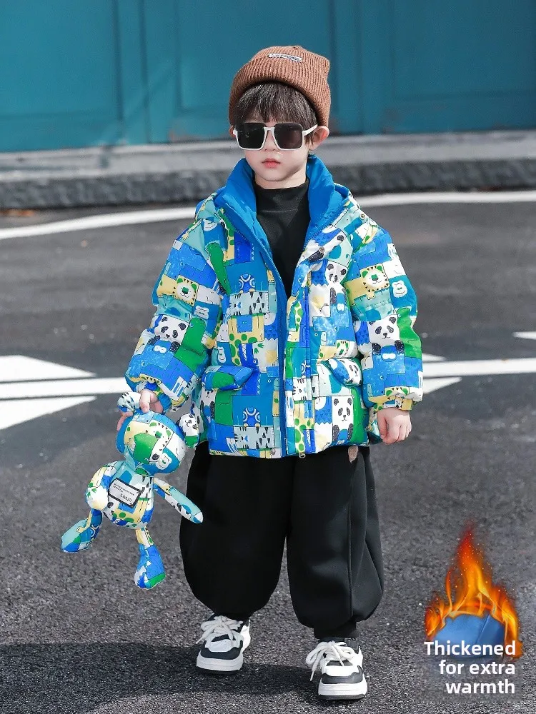 

Cool Boy Cotton Jaet Thiened Cartoon Winter Coat for Middle And Small Children Trendy Streetwear Baby Boy Polyester Fiber