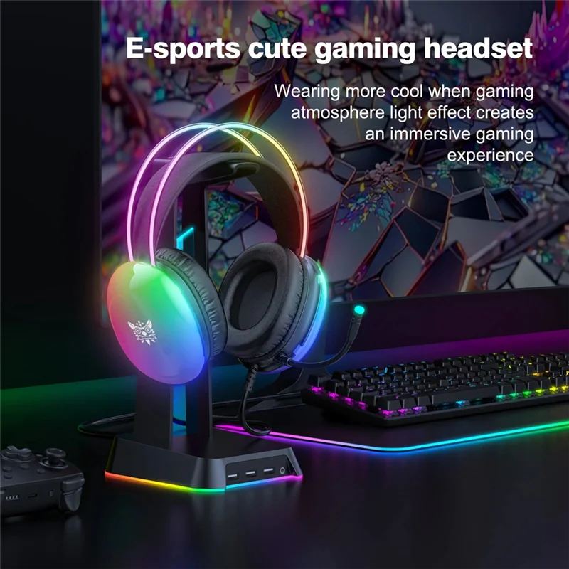 Ingenious-ONIKUMA Gaming Headset With RGB Dynamic Lighting Wired Over-Ear Headset With Noise Canceling Microphone For PC