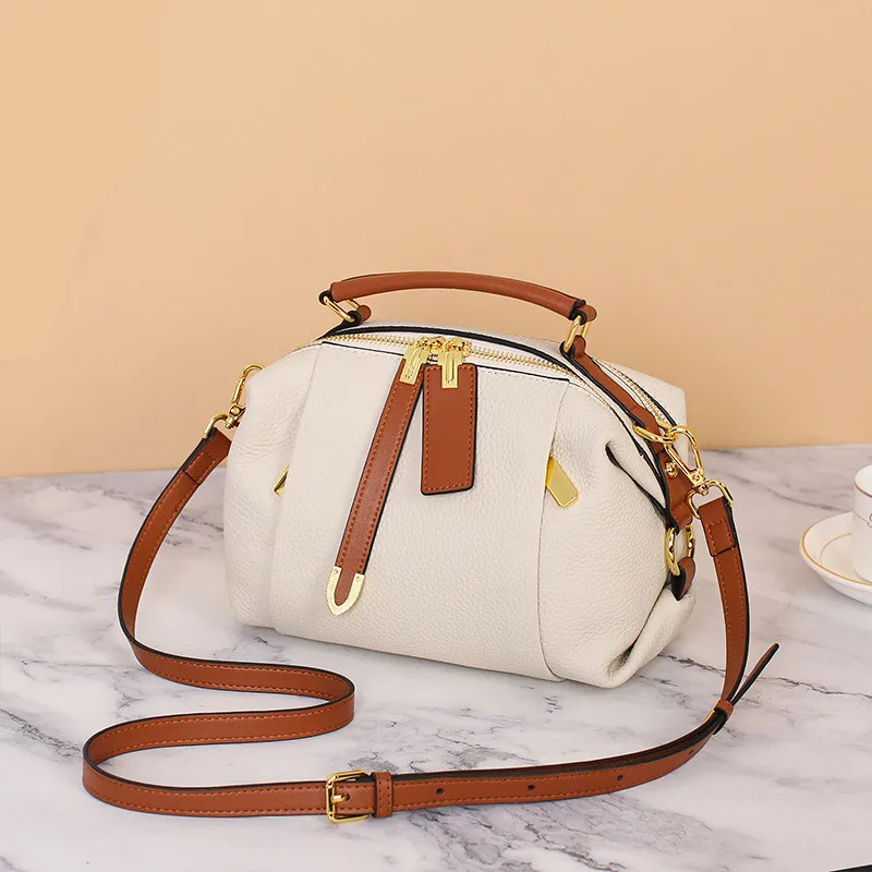 2025 الراقية جلد طبيعي خمر بوسطن وسادة حقيبة فاخرة مصمم حمل سيدة أنيقة جلد البقر حقيبة يد الكتف حقيبة كروسبودي