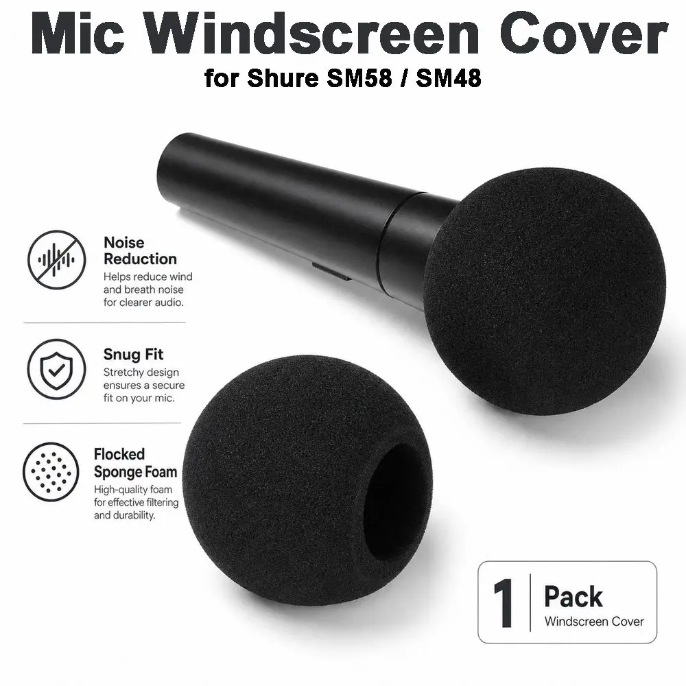 Replacement Mic Windscreen Cover Flocked Sponge Foam Windproof Microphone Pop Filter for Shure SM58 / SM48 - view 3