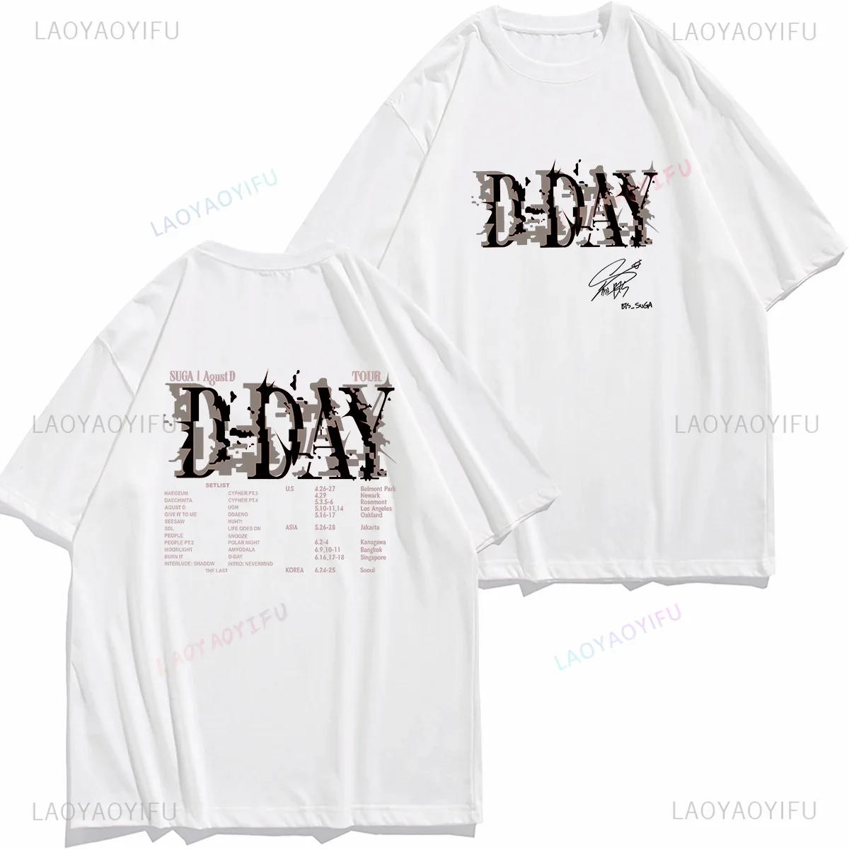 Suga Agust D T Shirt Duplex Printing Men Women T Shirts Kpop Hip-hop Hipster Summer Short-sleev Trending Graphic Cotton Tee