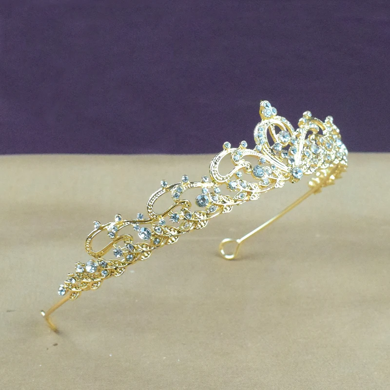 Couvre-chef de mariée couleur or pour femmes, couronne de mariage pleine de tempérament classique, diadèmes éblouissants pour anniversaire de fille