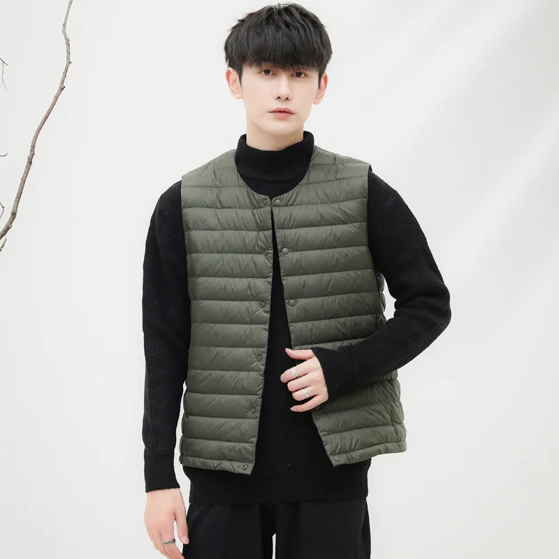 New Mens Collarless Down Jacket Vest V-neck Lightweight Down Jacket Warm Jacket Camisole Vest