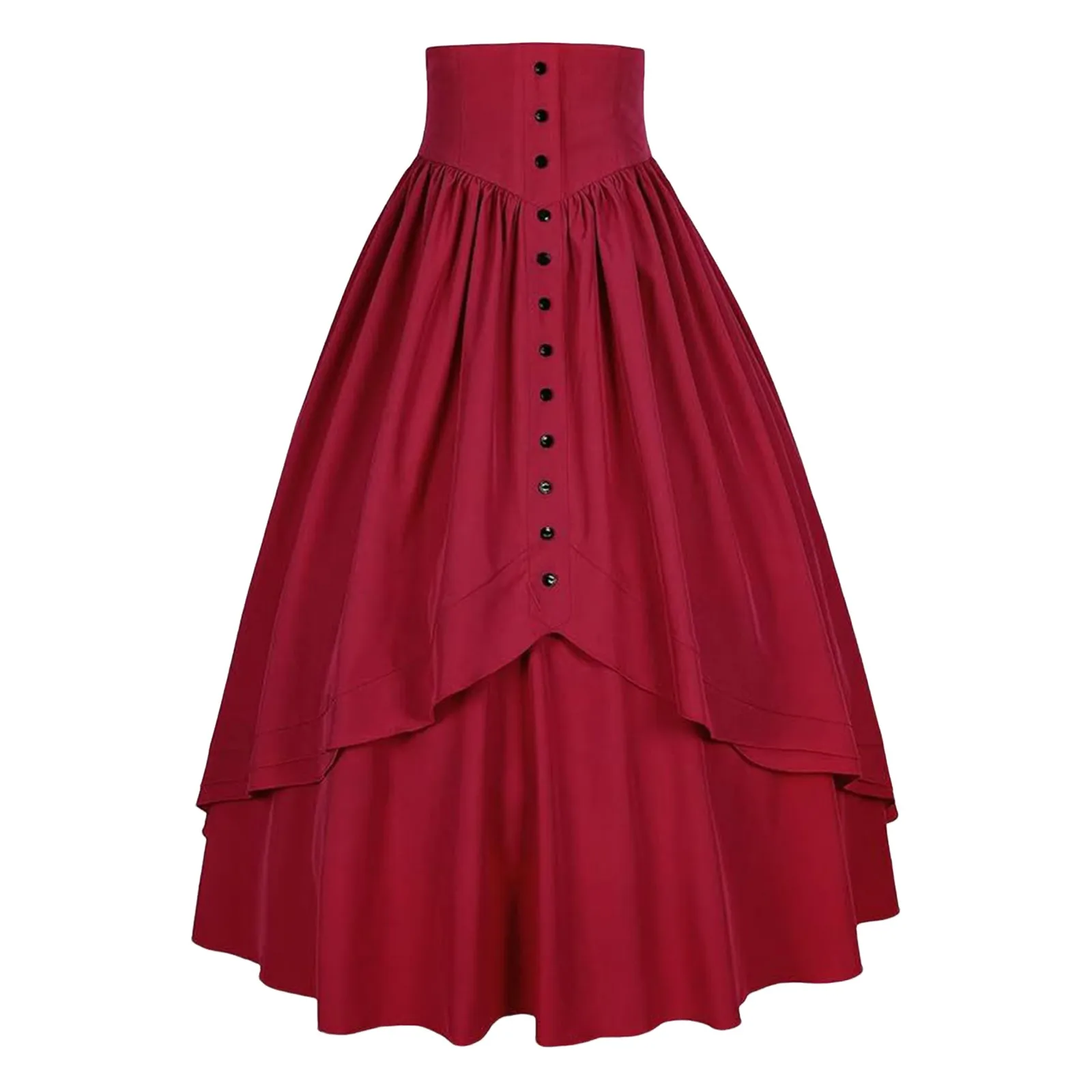 Women Vintage High Waist Pleated Skirt Solid Color Casual Skirt With Pockets Summer Medieval Renaissance Victorian Midi Skirts