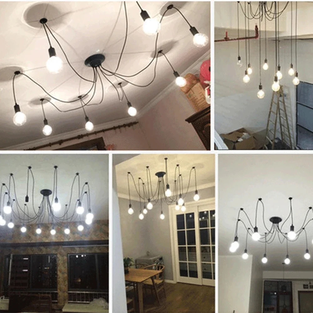 DIY Art Spider Chandelier Hanging Lamps1/3/5/6/8/10/12/14 Heads Home Suspension Decor Vintage Industrial Ceiling Pendant Light