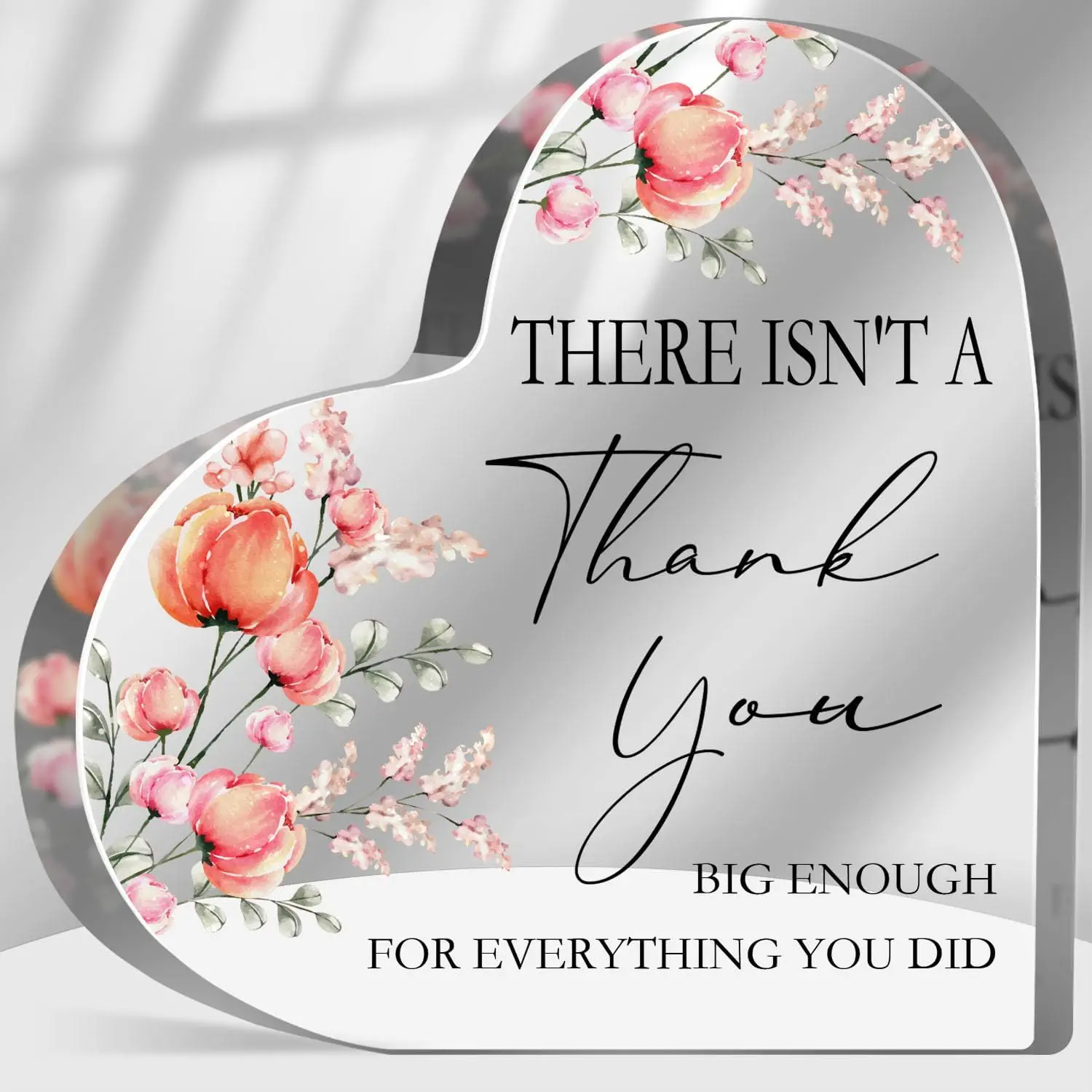 Thank You Presents for Women Men, Office Desk Decor Motivational, Inspirational Acrylic Heart Plaque, Coworkers Appreciation Gifts, Thank You for Everything You Did Sign