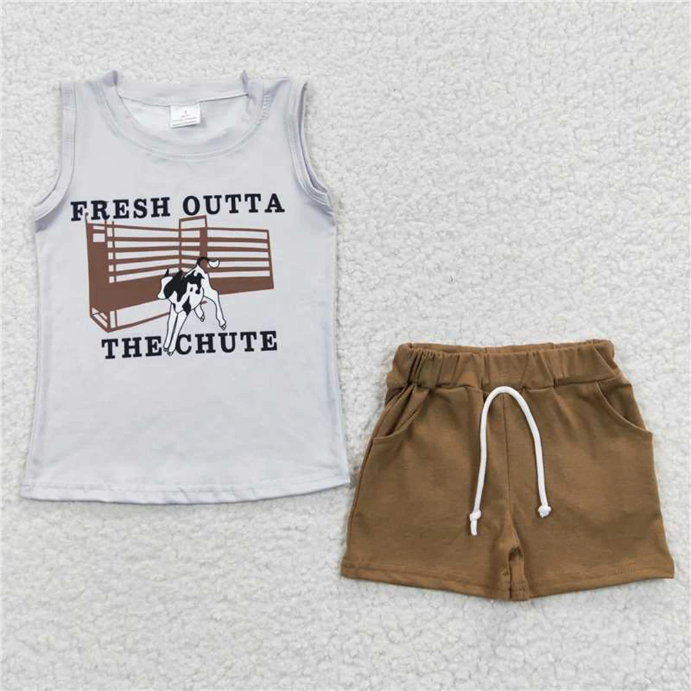 

Baby Boys Summer Western Cow Tee Shirts Shorts Sets