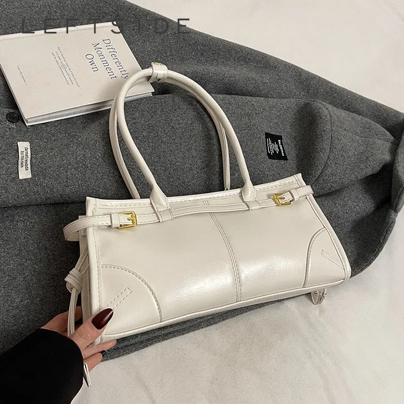 

LEFTSIDE Small Short Handle PU Leather Tote Bags for Women 2025 Y2K Ladies Shoulder Bag Females Retro Simple Handbags and Purses