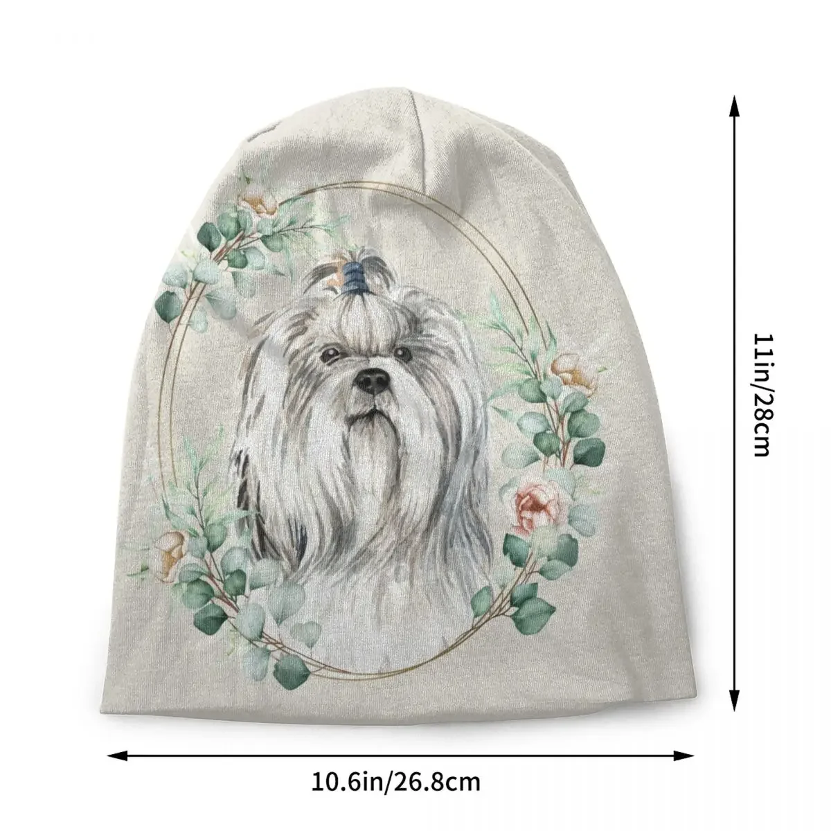 Shih Tzu Dog In Floral Gold Wreath Bonnet Hat Knit Hat Men Women Cool Unisex Adult Winter Warm Skullies Beanies Cap