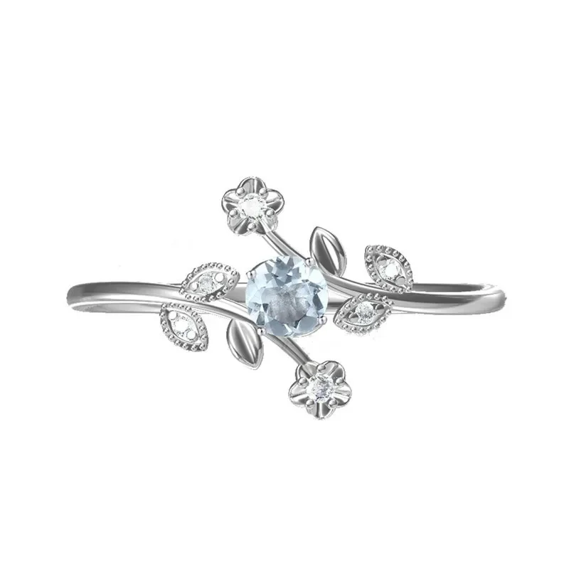 

Solid 14k White Gold Natural Diamonds Engagement Wedding Ring Flower Leaf Women Ring Fine Jewelry Trendy