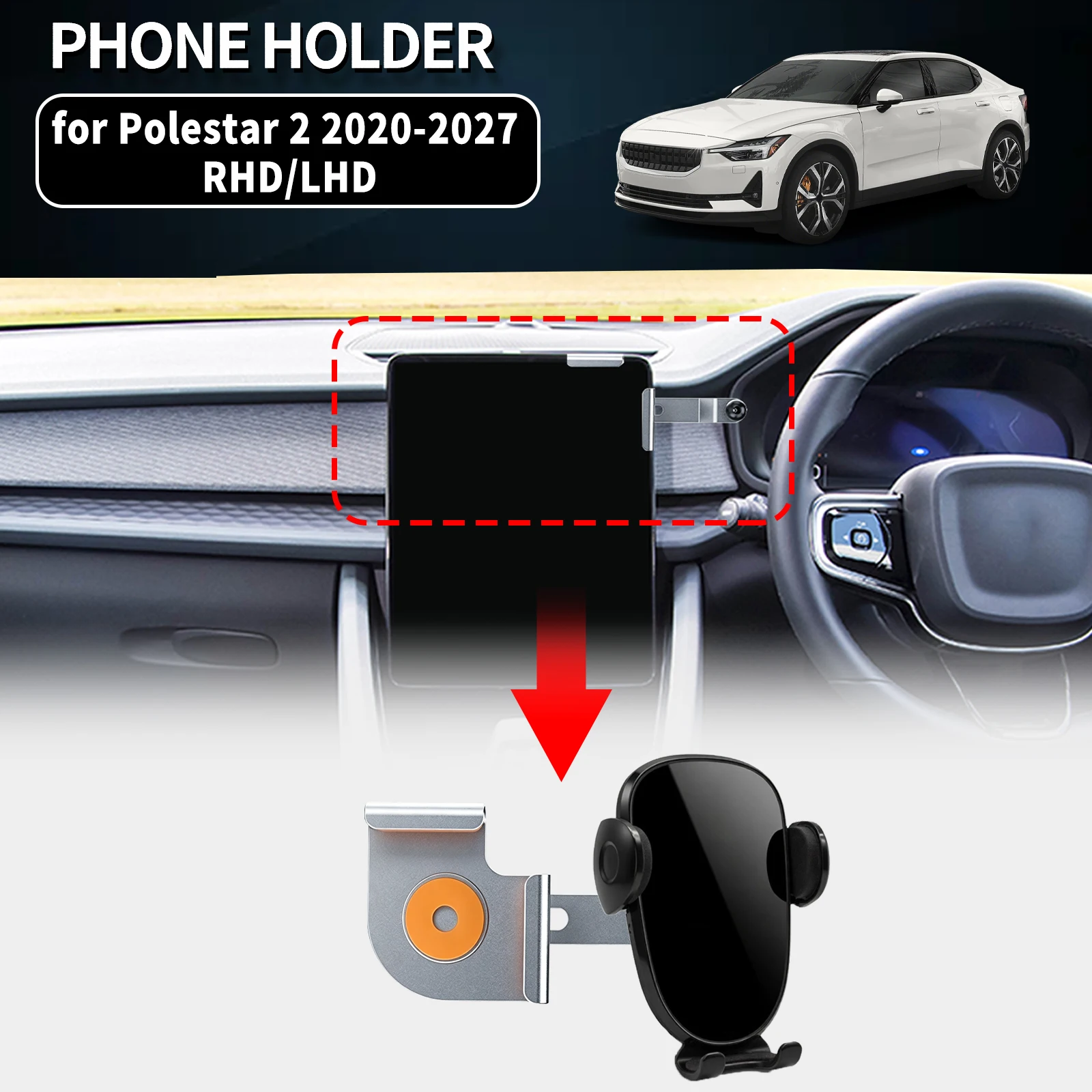 for Polestar 2 2020-2023 2024 2025 2026 2027 RHD LHD Vehicle-Specific Phone Holder Mount Car GPS Stand Easy Fix Auto Accessories