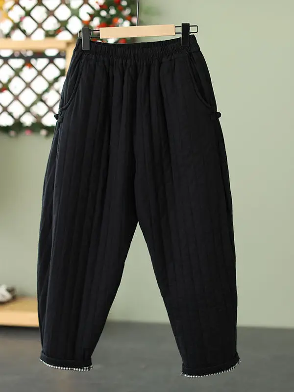 Thiened calças de algodão feminino inverno faion quente solto emagrecimento harlan casual calças largas perna da mãe sle bootcut