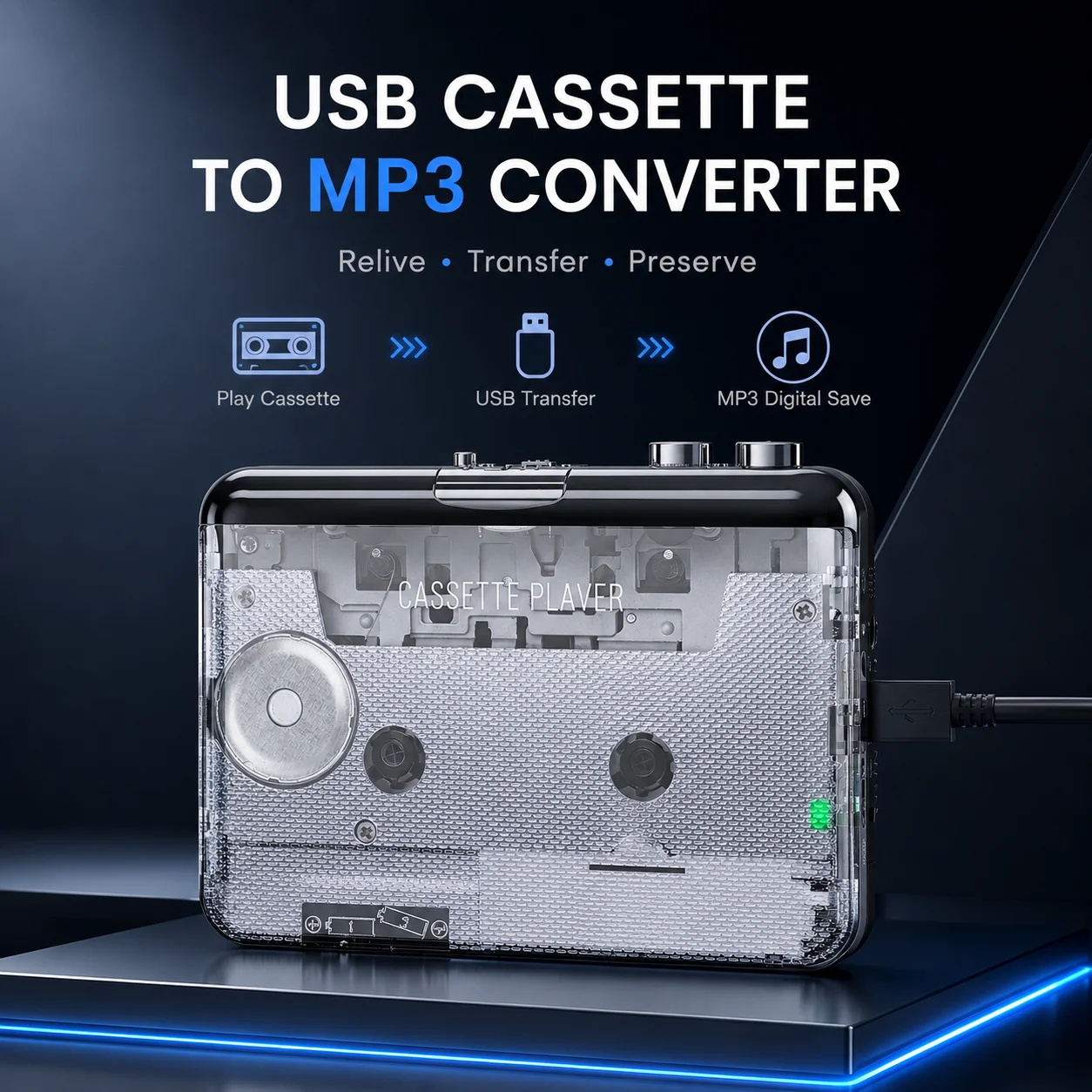

Cassette Player Tape to MP3 Converter Portable Walkman Radio USB Capture Recorder Auto Reverse Audio Player Ezcap218PT