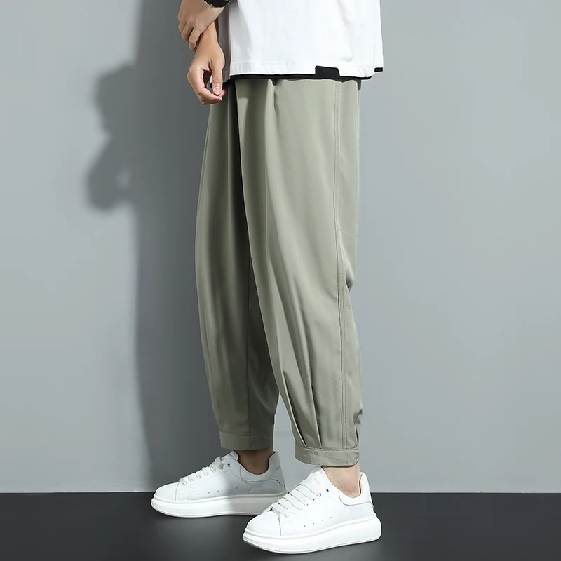 

Ice Silk Men's Summer Thin Sport Pants Straight Leg Loose Fit Casual Trousers Trendy Brand Drapey Nine-Footers Cool Feeling
