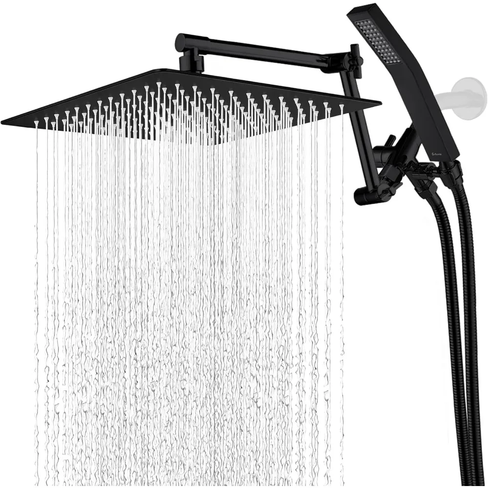 

All Metal Rainfall Shower Head with Handheld Spray Combo, 3 Settings Diverter, Adjustable Extension Arm with Lock Joints