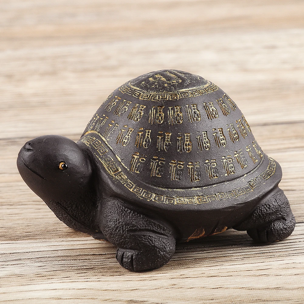 Purple Clay Blessing Turtle Statues Ornaments Lucky Prayer Fu Fengshui Tortoise Crafts Table Decoration Accessories Figurines