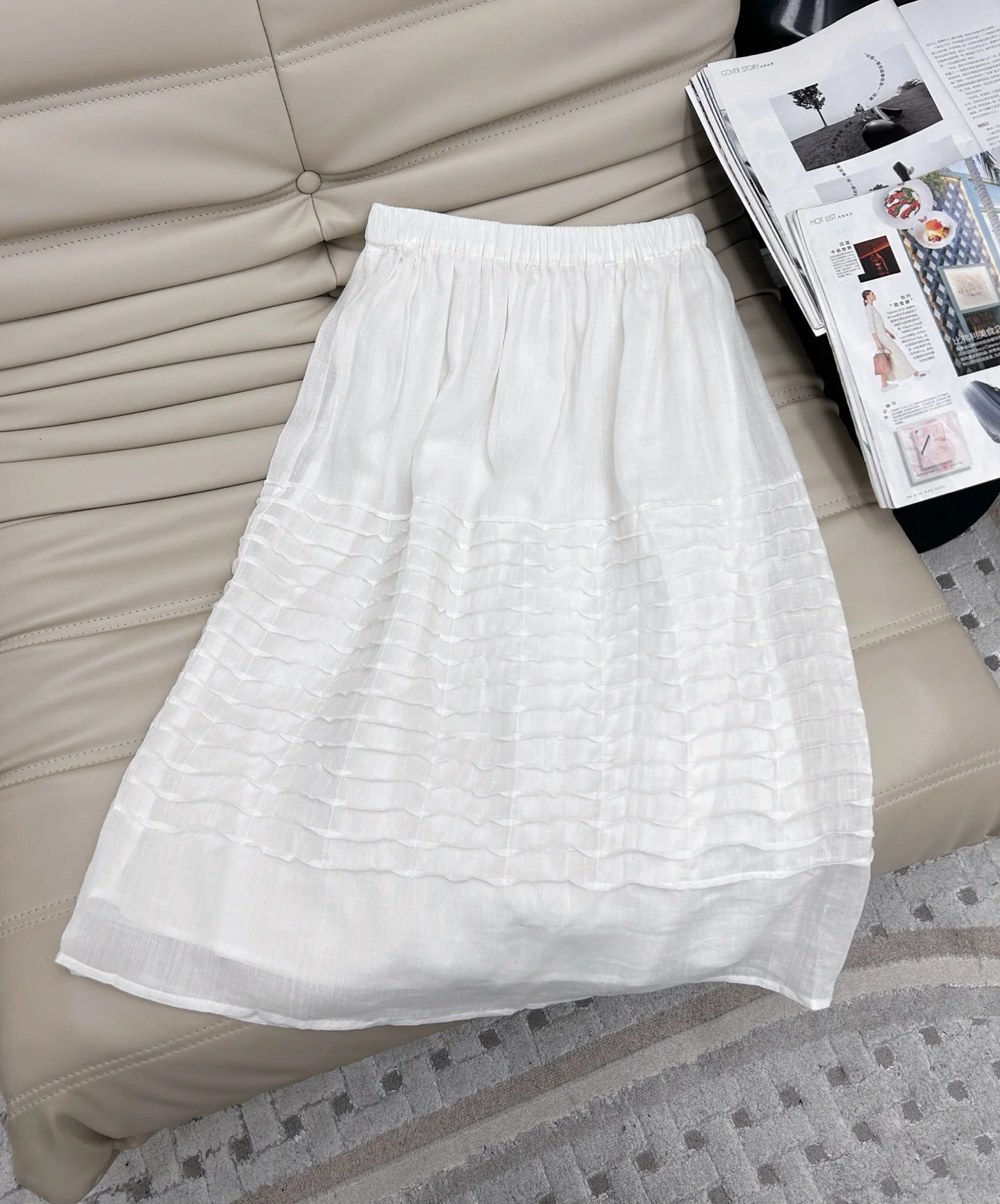 Picture 5: Women's Structured 3D Pleats Cotton Linen Set Baby Doll Lace Vest & Draped Slim Skirt Cottagecore Boho Layered Aesthetics