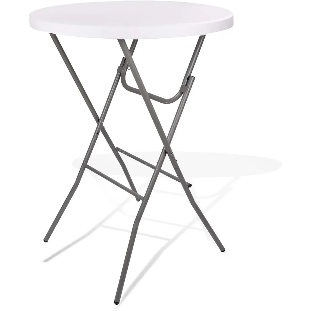 

32-Inch Portable High Top Cocktail Table - Round Bar Height Folding Table with Removable Legs in Granite White