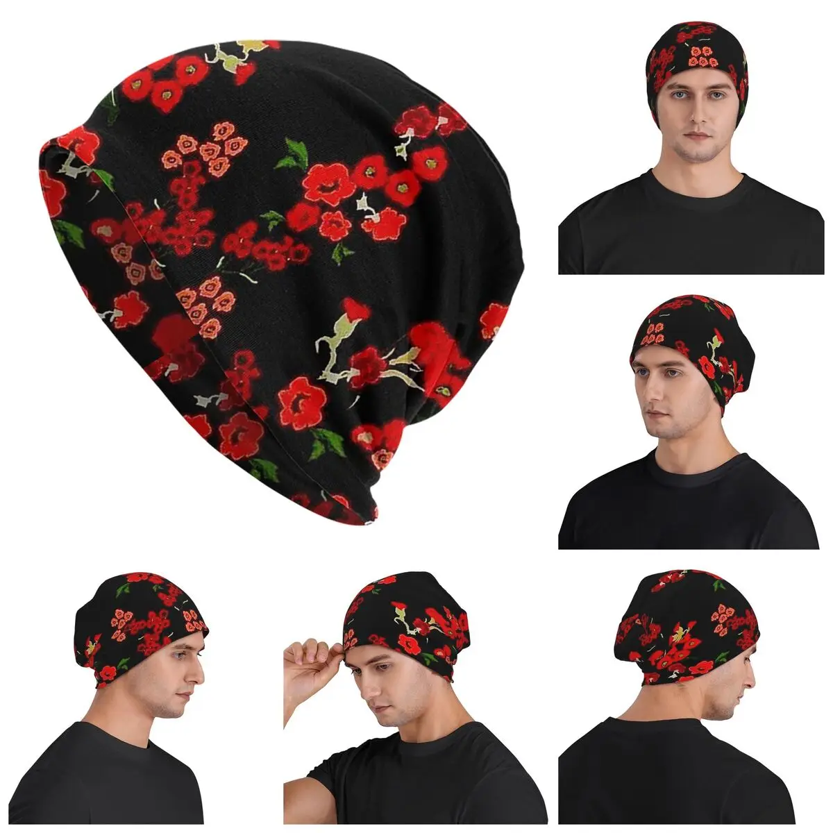 

Винтажные шапочки унисекс с цветочной вышивкой для взрослых, вязаная шапка, теплая шапка в стиле хип-хоп, осенне-зимняя уличная шапка Skullies