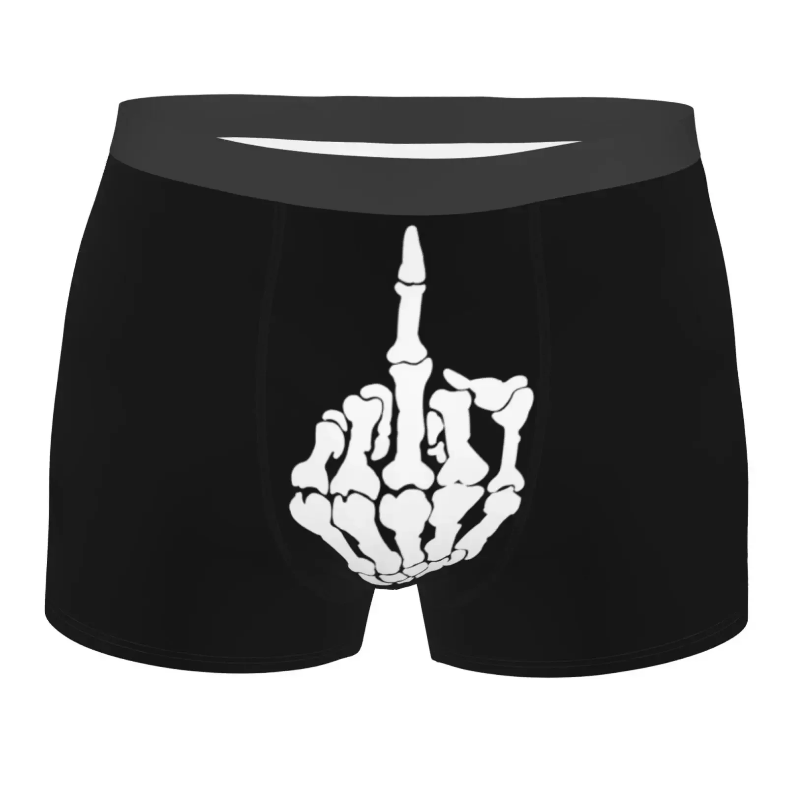 Skeleton Middle Finger Print Men's Breathable Boxer Briefs Comfort Soft Stretch Underwear Trunks With Bulge Pouch For Men Boys