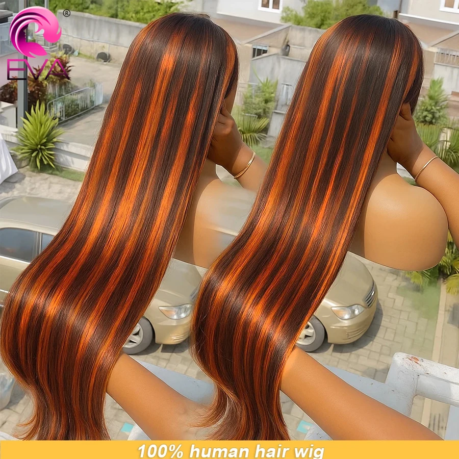 # 4/350 تسليط الضوء على خصلات الشعر المستعار 5x5 HD الدانتيل إغلاق شعر مستعار أومبير الزنجبيل مع العظام البني شعر مستعار مستقيم 13x6 HD الدانتيل الباروكة الأمامية شعر الإنسان