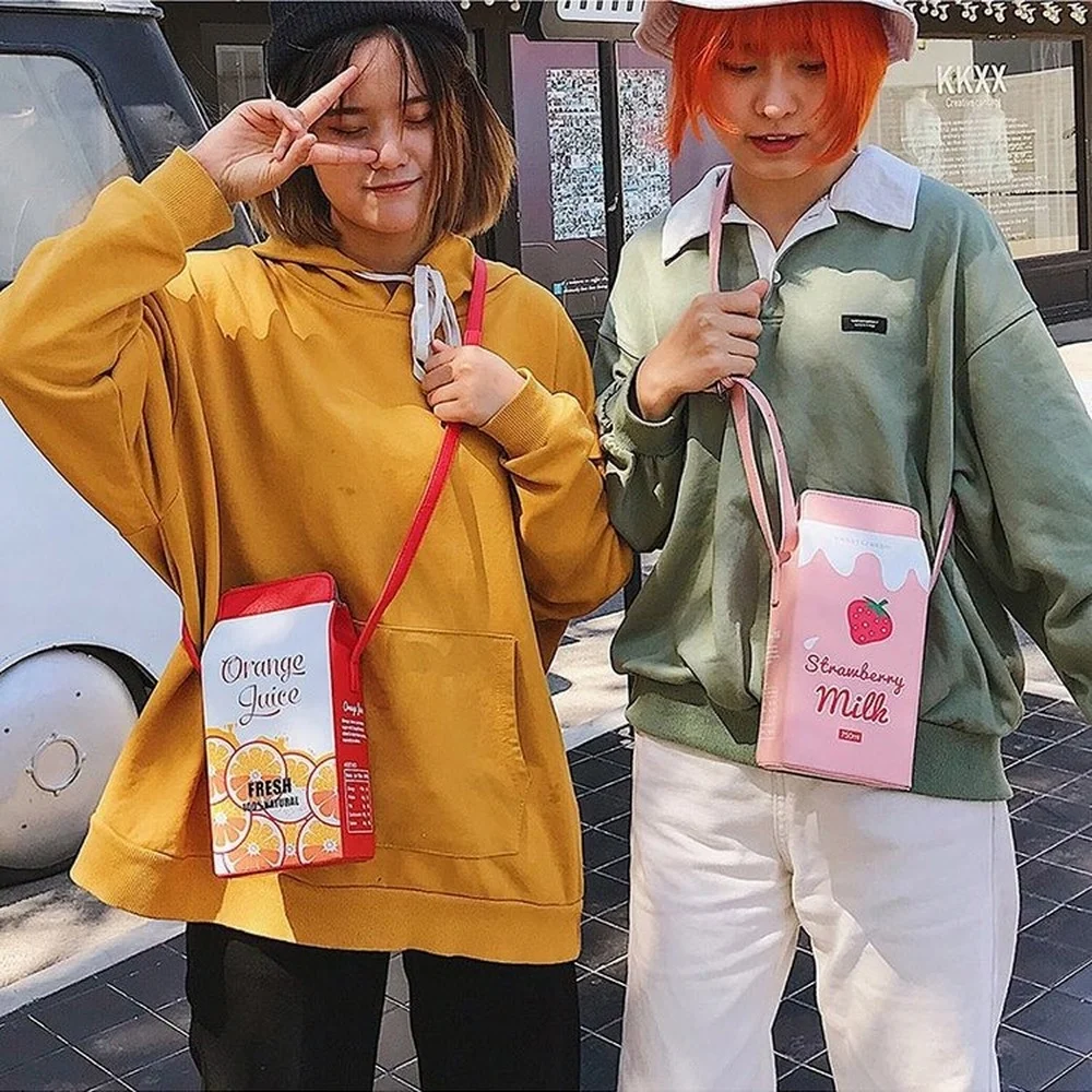 Cute Milk Box Women Shoulder Bag Designer Drink Cartoon Printing Crossbody Bags For Women 1 Harajuku Small Coin Purses Girls