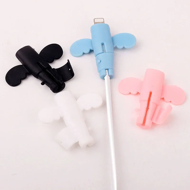 2 STUKS Cartoon Angel Kabelbeschermer Voor iPhone Type C Telefoon Kabel Organizer Koreaanse Stijl Anti-Break Datalijn snoer Kabelhaspel