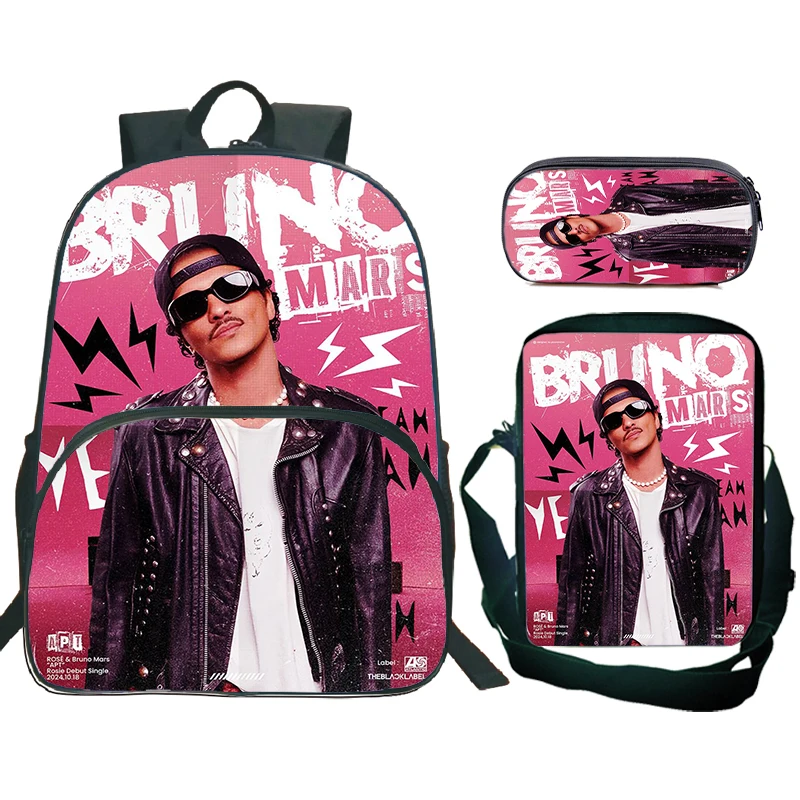 

Набор из 3 предметов с принтом Бруно Марса 2026: рюкзак для начальной школы, сумка для ноутбука, школьная сумка для детей, сумка через плечо, пенал