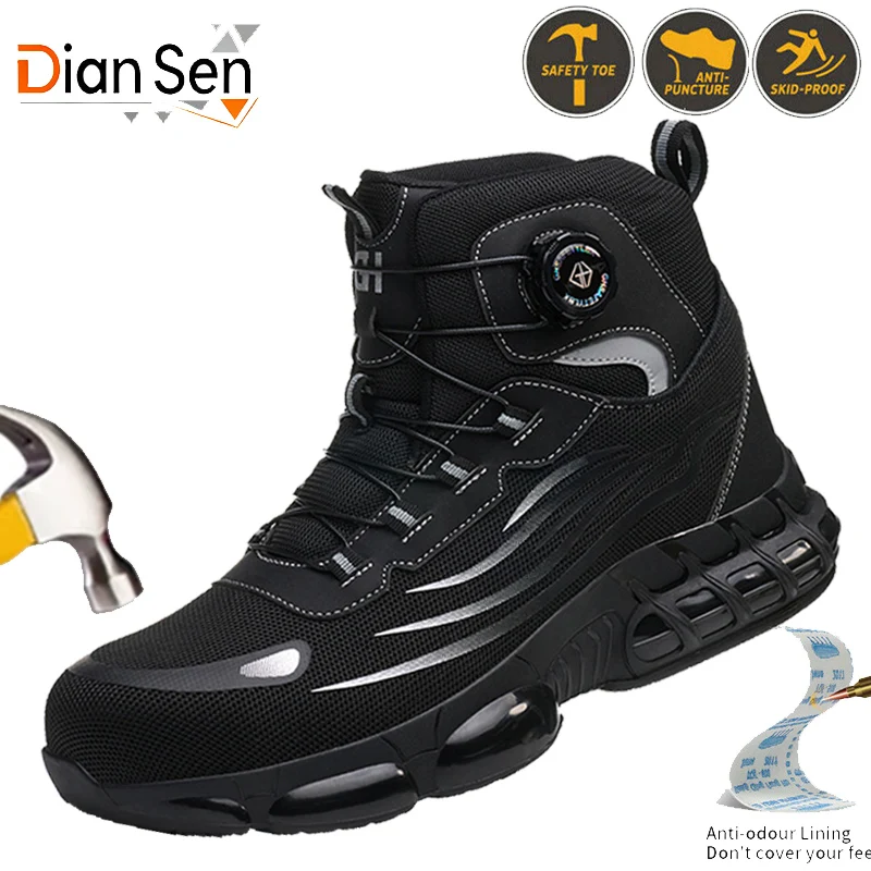 

Men's Work Safety Boots Steel Toe Anti-smash Anti-Puncture Work Shoes High Top Breathable Industrial Shoes Indestructible Shoes