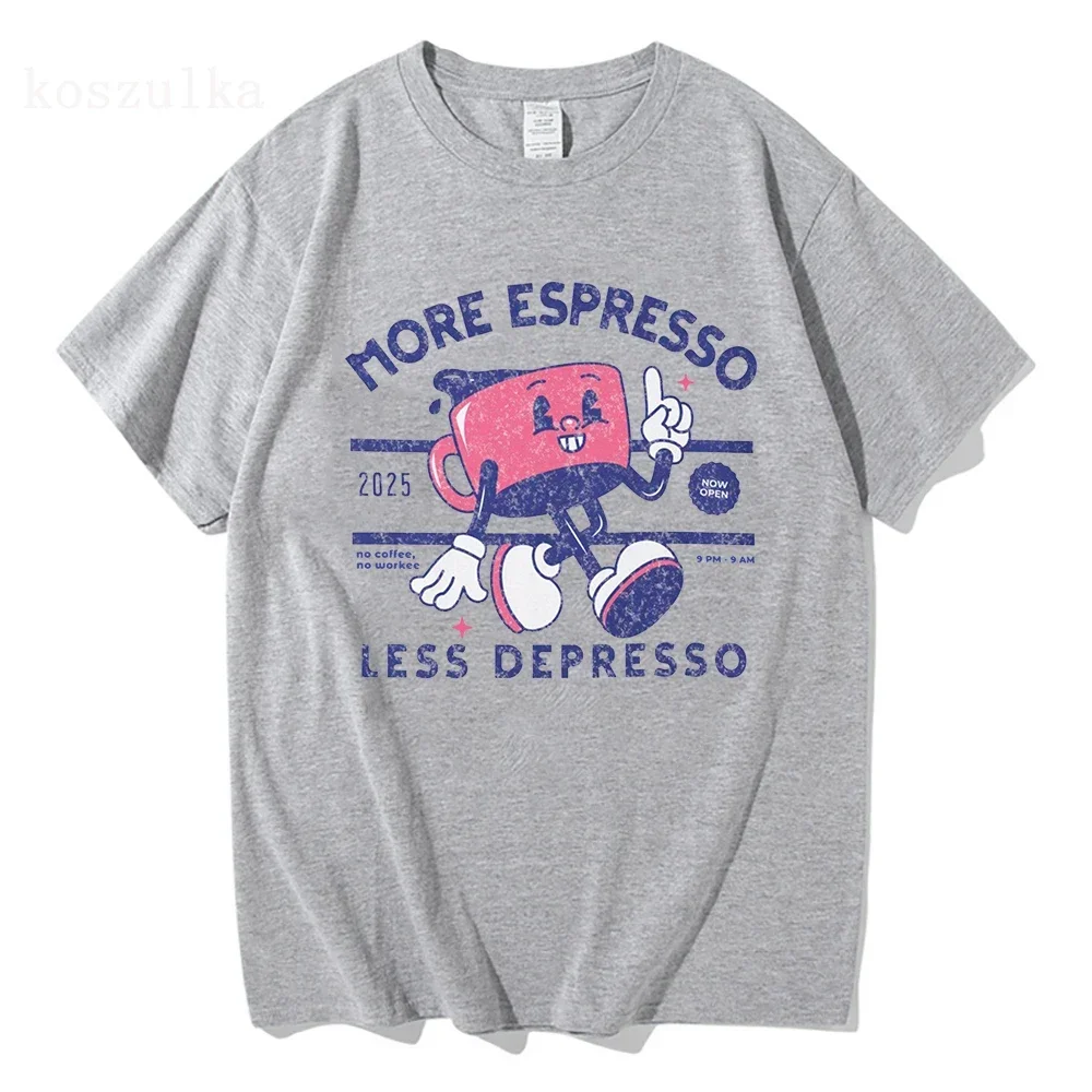 Więcej Espresso Mniej Depresso Koszulka Damska Harajuku Vintage Graficzny T-shirt Unisex Letni Trend Top Retro Koszulki