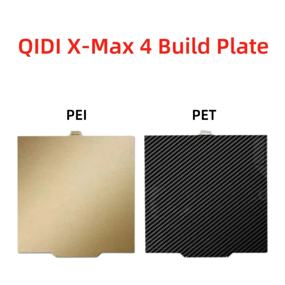 For QIDI X-Max 4 Build Plate Smooth PET+Textured PEI Sheet 390x390mm Double Sided PEI PET Flexible Spring Steel Bed Easy Remove