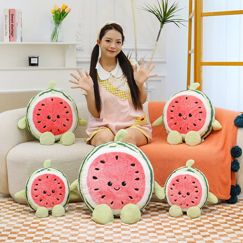 Running Watermelon Pillow Plush Toy Sofa Bedhead Pillow Chair Cushion Large Dormitory Backrest Soft Silly Expression Plush Toy