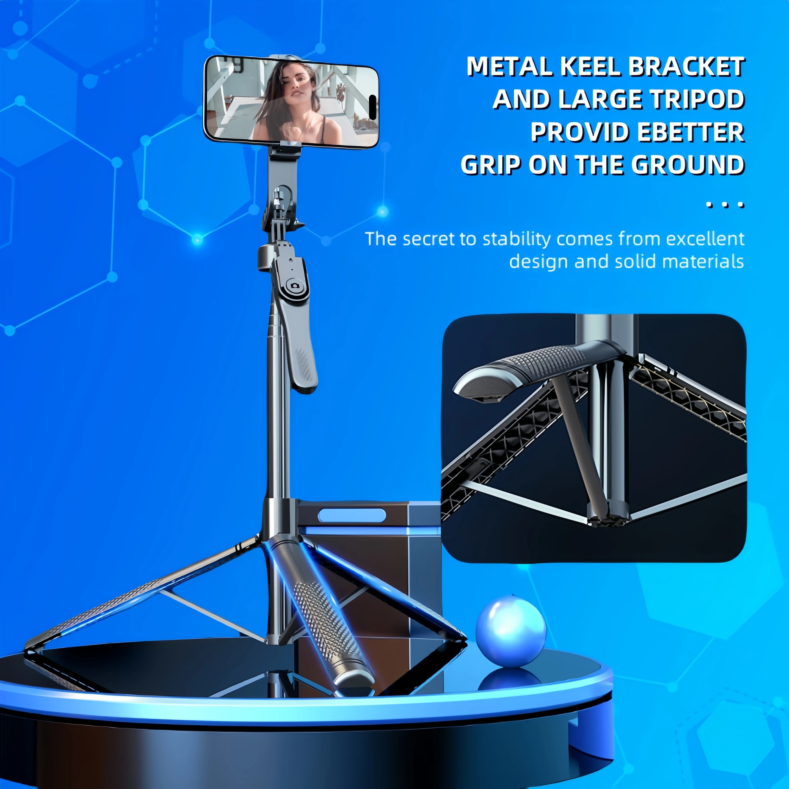 Selfie stick, Bluetooth remote control, aluminium alloy tripod, lightweight and portable, ruggedised and stabilised,