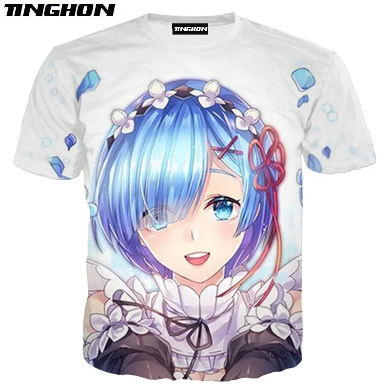 XS-7XL Anime Re:zero Twin Ram Rem Cosplay 3D Print Men Women Short Sleeves Summer Streetwear Casual T shirt 02