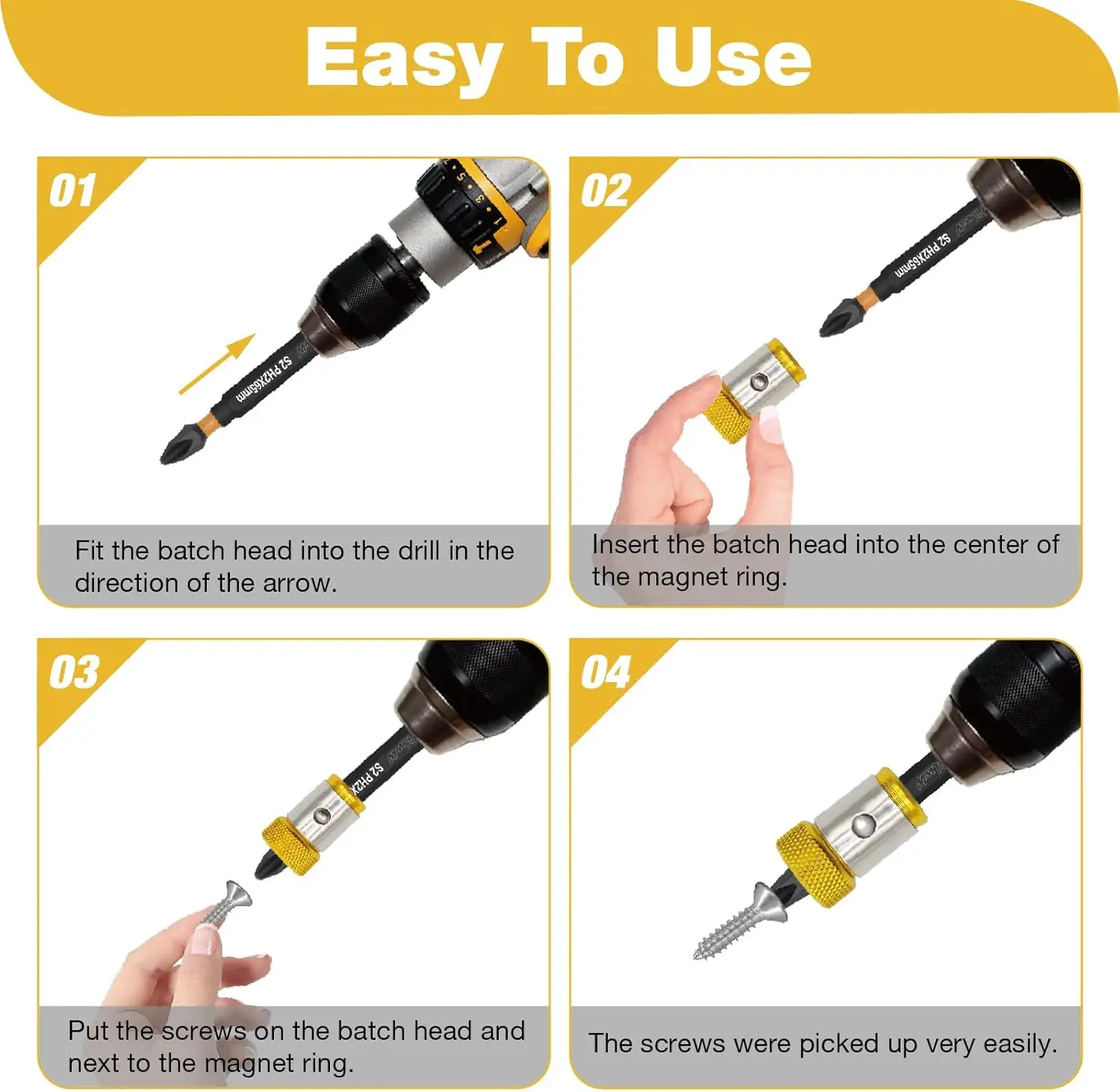 3-Piece Magnetic Screw Ring Set with PH2 Screwdriver Bits, 1/4 Inch Hex Universal Bit Holder for Power Tools view 4