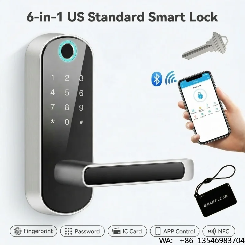 US Smart Home Device Tuya TTLock Cloud Fingerprint Card Keyless Entry Aluminum Smart Door Lock Handle Security for Home Office
