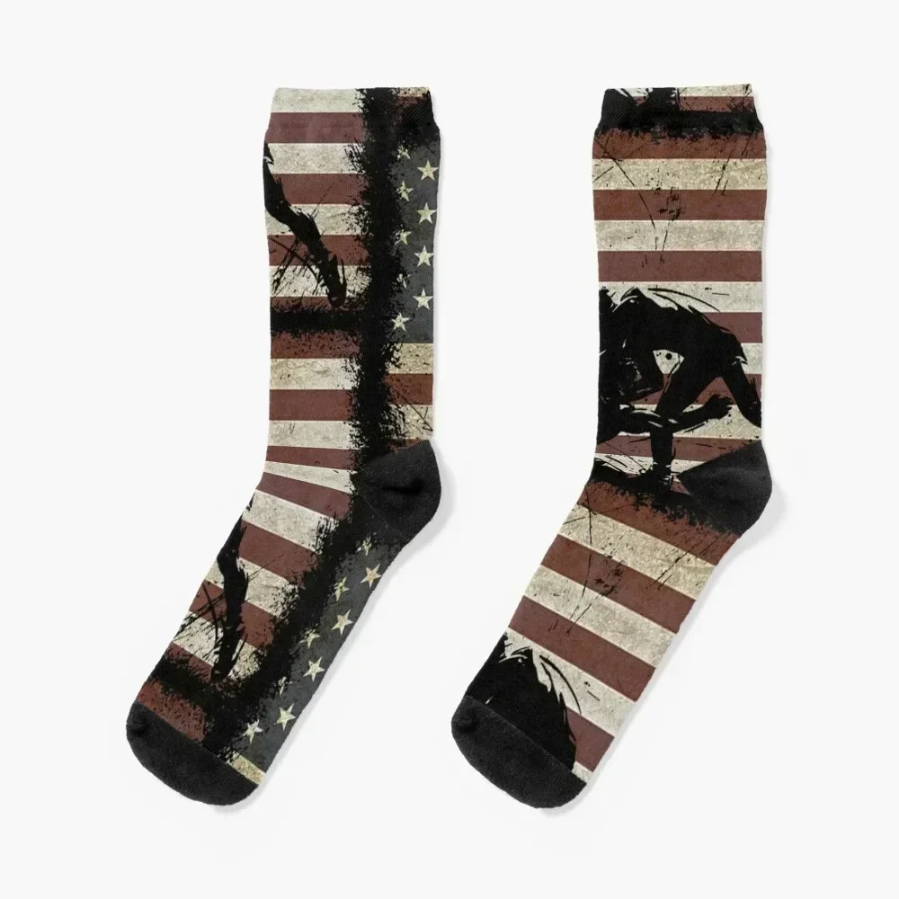 

Vintage Wrestling Wrestle American Flag USA Distressed Gifts Socks funny sock with print new year Men's Socks Women's