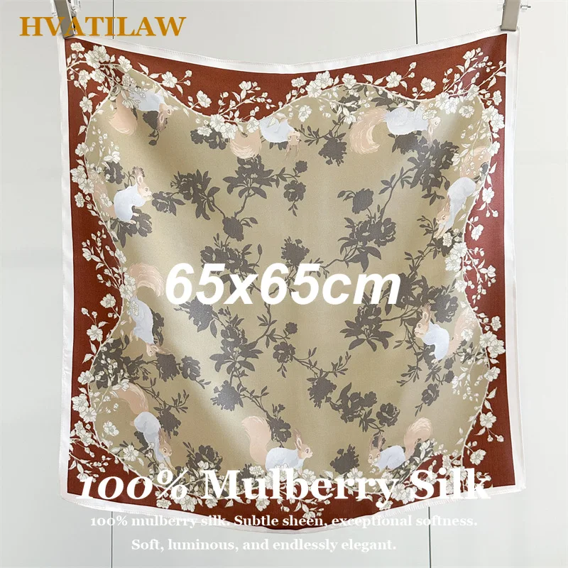 

100% Pure Silk Scarf 65x65cm Square Silk Twill Scarf for Women Luxury Designer Print Head Scarf Hijab Bandana Neckerchief Shawl