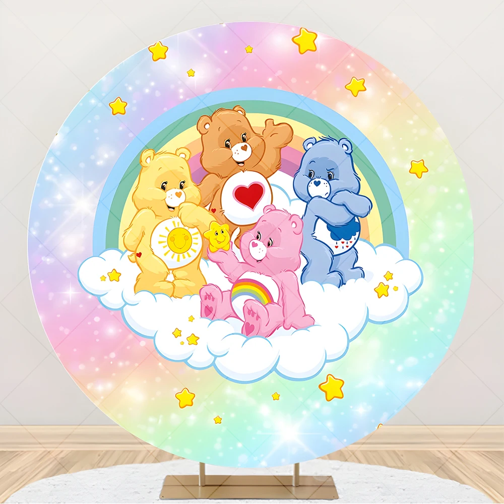 Care Bear Round Photo Backdrop Custom Kids Birthday Party Cartoon Rainbow Circle Photography Backgrounds Baby Shower Decoration