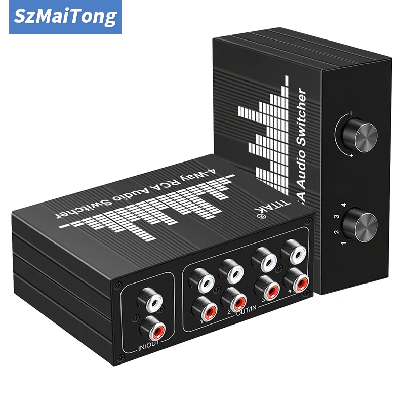 4 Channel RCA Stereo Sound Switcher Bi-Directional 1-to-4 or 4-to-1 L/R Selector Box for Studio Speaker System